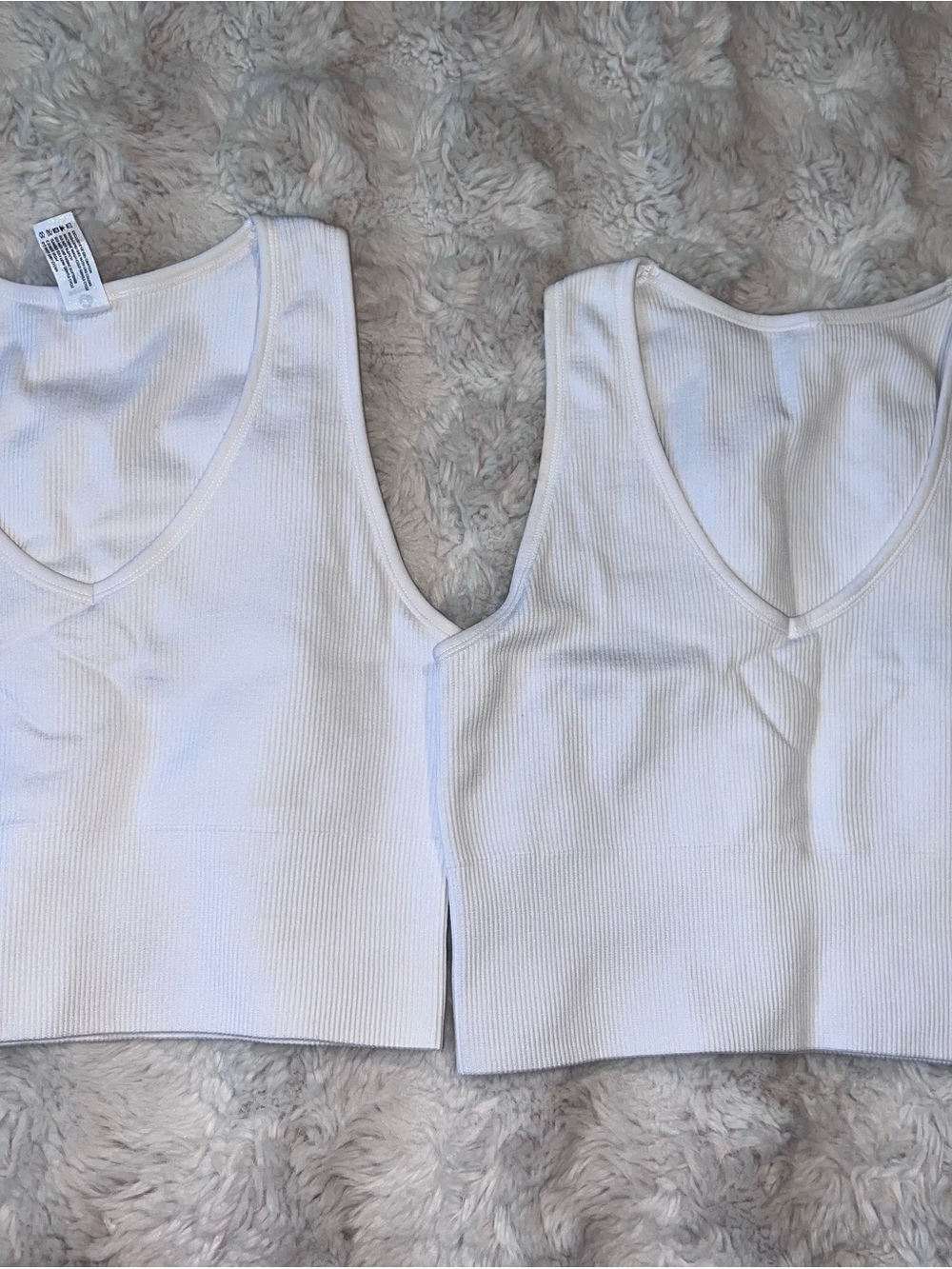 90 Degree By Reflex White Ribbed V-Neck Crop Tank (Pair)